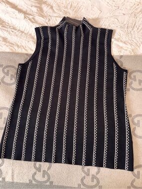 NWT Cable & Gauge Sleeveless Mock Neck Striped Knit Top - Black